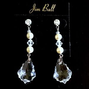 NEW Jim Ball Pearl & Crystal Earrings